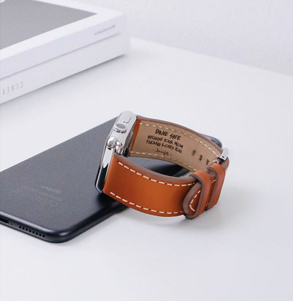 Custom Name Compatible With Apple Strap Leather | Cow Leather | For Son - 3