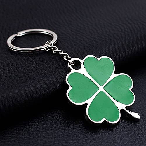 Four Clover Car Logo Key Chain Ring - 3D Chrome Metal Car Keychain Keyring Alloy Key Holder - Delicate Leather