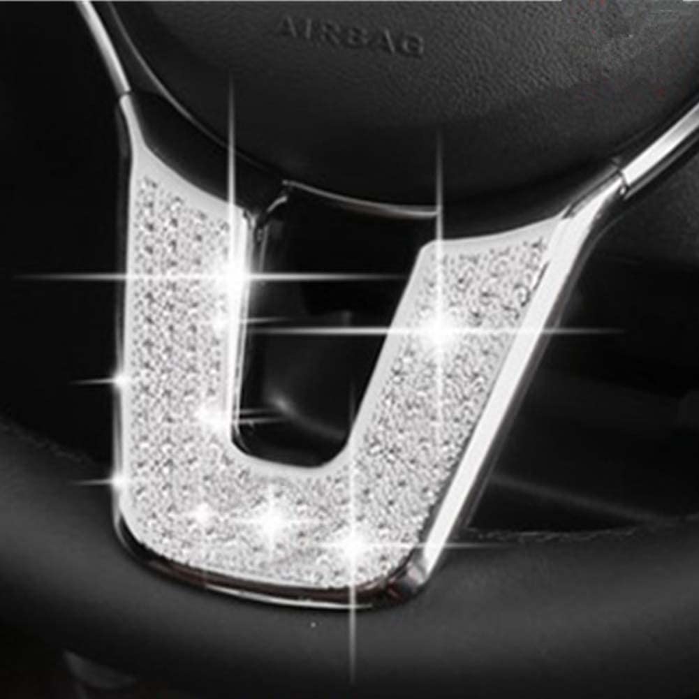 Pursuestar Bling Crystal Round Shape Aluminum Steering Wheel U Cover Car Interior Accessories Trim Sticker Decals for Mercedes Benz A B Class GLA CLA 2019 2020 2021 2022 - Delicate Leather