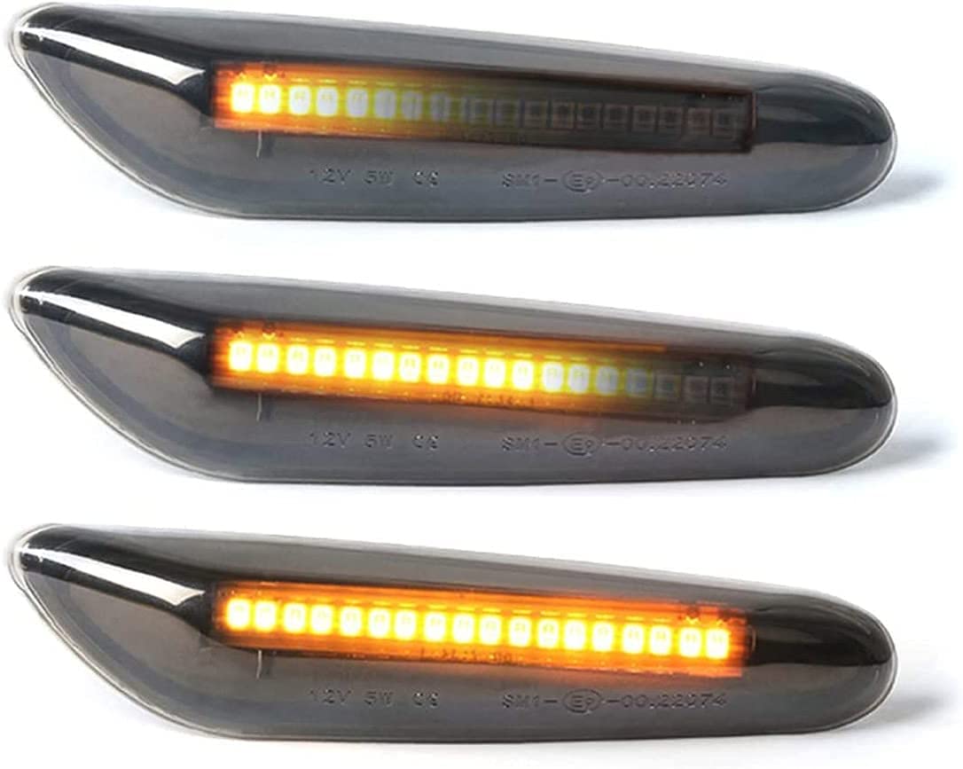 2 PCS Sequential Amber LED Side Marker Turn Signal Light Lamp Assembly Compatible with E84 E81 E82 E87 E88 E90 E91 E92 E93 E46 E53 X3 E83 X 1, Smoke Lens Style Black