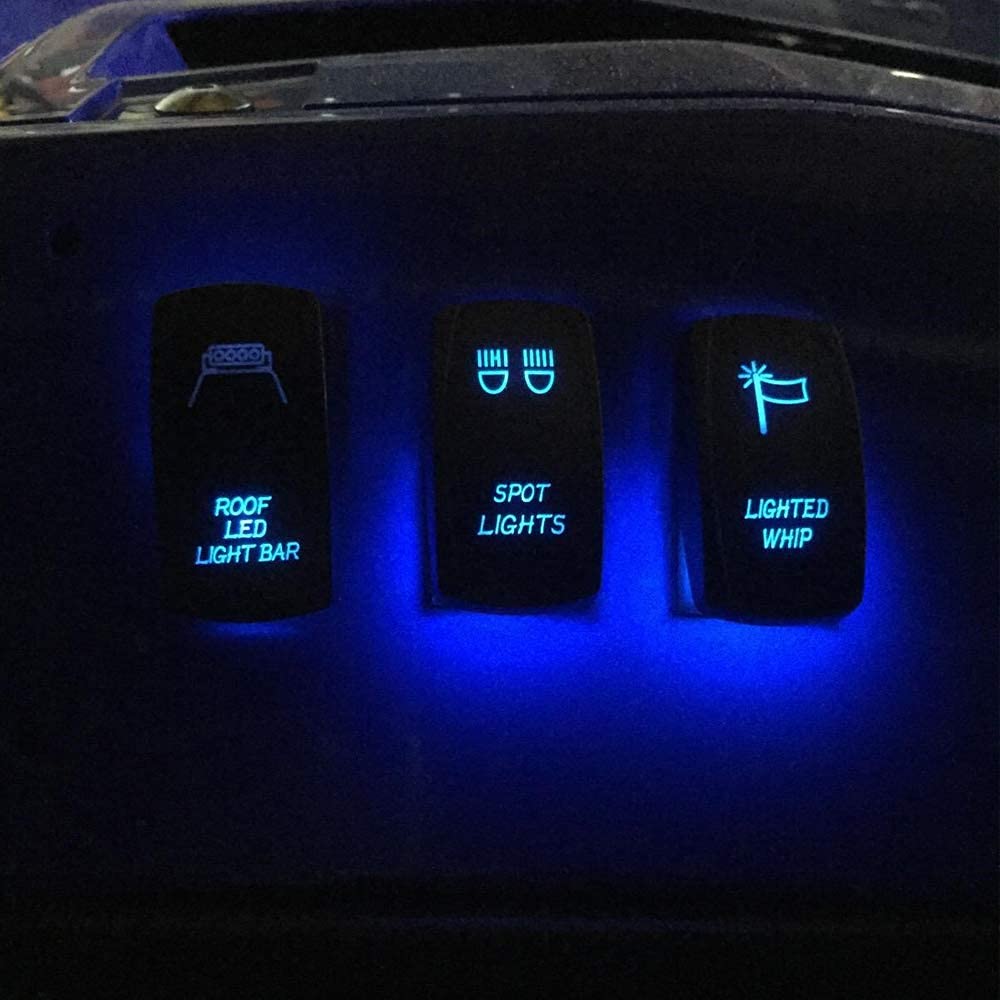 5Pin Laser Lighted Whip Rocker Switch On-Off LED Light 20A 12V, Blue Compatible with Most SUV, ATV, UTV, Motorcycle, Truck and More - Delicate Leather