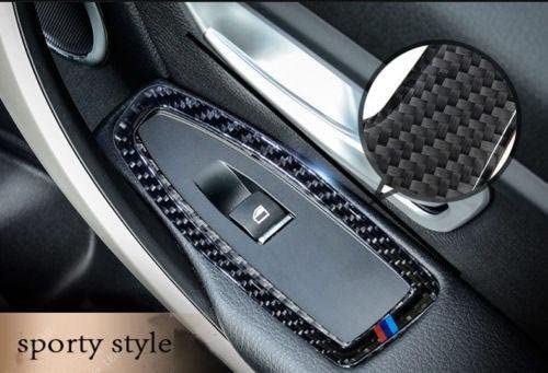 Window Lift Button Frame Cover Trim, M Colored Carbon Fiber, Compatible with BMW 3 Series F30 F31 2012-2018, GT F34 2014-2018, 4 Series F36 2015-2018 - Delicate Leather