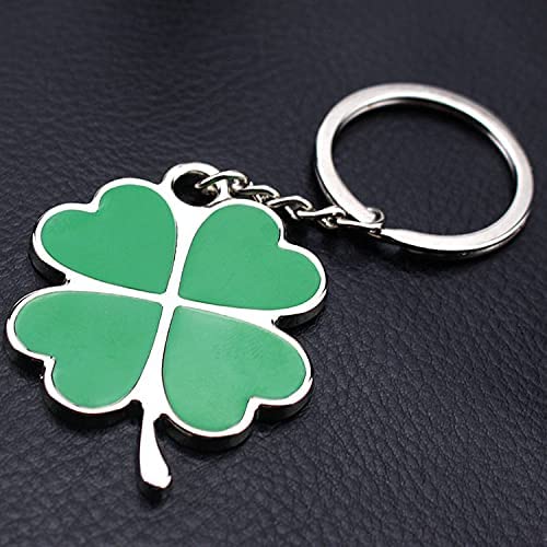 Four Clover Car Logo Key Chain Ring - 3D Chrome Metal Car Keychain Keyring Alloy Key Holder - Delicate Leather