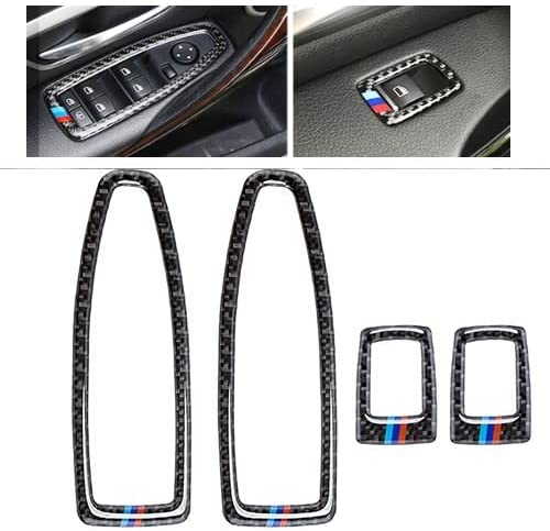 Window Lift Button Frame Cover Trim, M Colored Carbon Fiber, Compatible with BMW 3 Series F30 F31 2012-2018, GT F34 2014-2018, 4 Series F36 2015-2018 - Delicate Leather