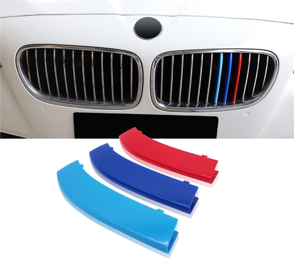 M-Colored Stripe Grille Insert Trims Compatible with BMW 2011-2013 F10 5 Series 528i 535i 550i Kidney Grills (12 Beams,Not Fit 10-Beam) - Delicate Leather