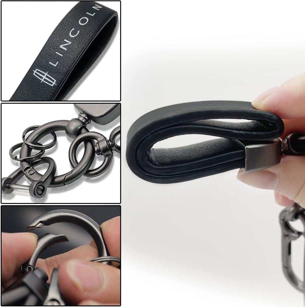 4pcs Car Valve Stem Caps and Genuine Leather Keychain for Car Key Chain Driver Gift, Black - Delicate Leather
