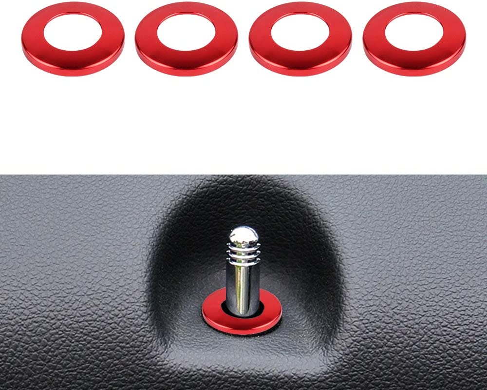 4Pcs Red Car Door Lock Pins Cover Trim Aluminum Alloy Door Lock Knob Ring Covers Auto Interior Door Lock Protection Decoration Accessories Compatible with Jeep Grand Cherokee 2015 2016 2017 2018 2019 - Delicate Leather