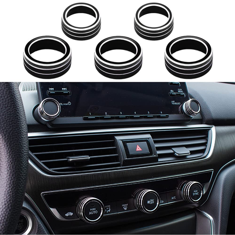 5Pcs Aluminum Car Centre Console AC Air Conditioning Knob Sound Volume Knob Cover Trim Compatible with 10th Honda Accord Sedan Sport EX EX-L LX 2018 2019 2020 2021 - Delicate Leather