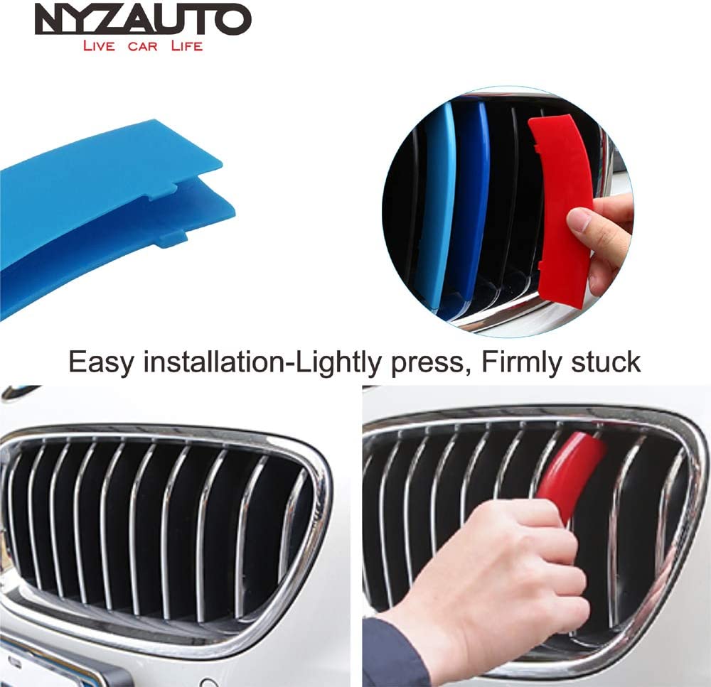 Xotic Tech M-Colored Kidney Grille Insert Trims For BMW 5 Series F10 F11 – 12 Grill Beam, Glossy Tri-Color Red/Blue/Light Blue, ABS
