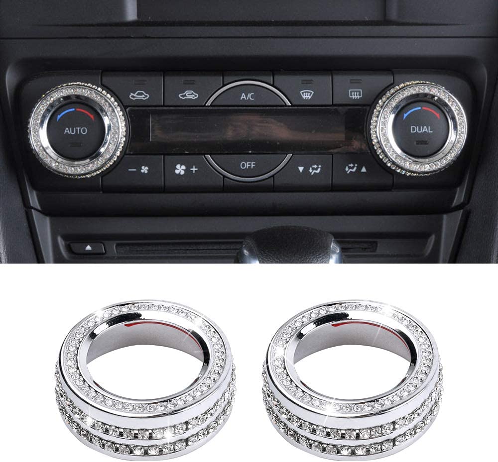 Bling Accessories 3 CX-5 CX-9 CX-30 CX5 CX9 CX30 AC Knobs Air Conditioner Decals Stickers Covers Caps Car Interior Parts Decoration Trim Men Women Zinc Alloy Crystal Silver 2 Pack