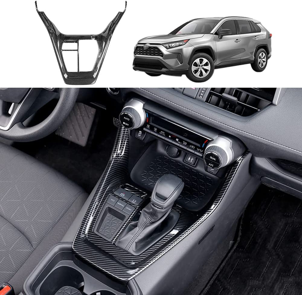 Toyota RAV4 ABS Carbon Fiber Grain Gear Shift Box Panel Trim Gear Shift Frame Decal Center Console Panel Cover Trim for Toyota RAV4 2019 2020 2021 2022 Interior Accessories(2PCS) - Delicate Leather