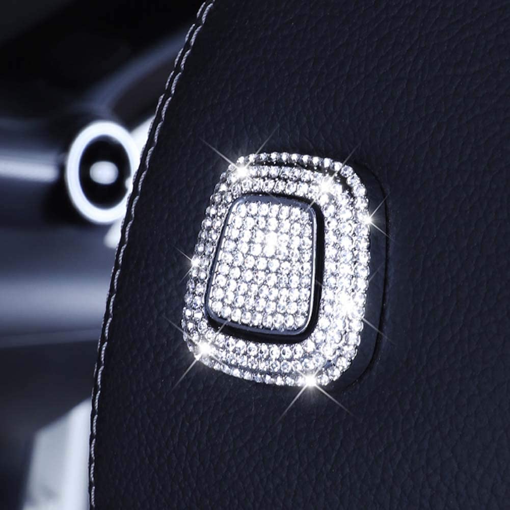 Pursuestar 4Pcs/Set Bling Bling Crystal Seat Headrest Button Cover Car Interior Trim Sticker Decals for Mercedes Benz A B Class GLB GLA CLA 2019 2020 2021 2022 - Delicate Leather