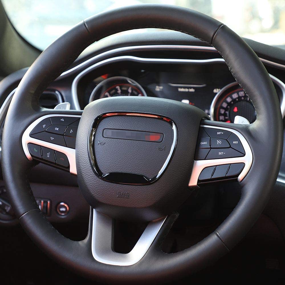 Steering Wheel Trim, for 2015-2022 Dodge Challenger Charger, for Jeep Grand Cherokee SRT8 2014-2020 - Delicate Leather