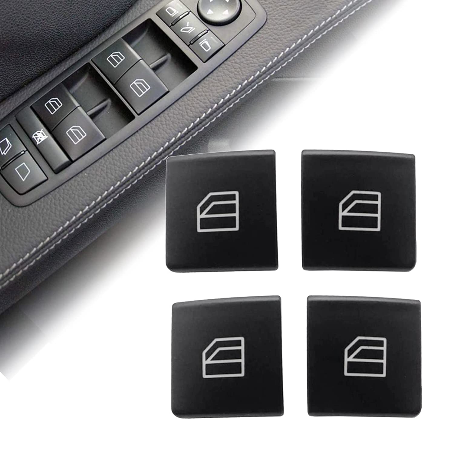 4PCS Car Power Window Master Switch Cap Cover Window Switch Cap Repair Button Cap Driver Compatible with Mercedes C E W204 S204 W212 S212 A207 C207 S212 E200 E250 E300 E350 B220 B180 B250 2518300290 - Delicate Leather