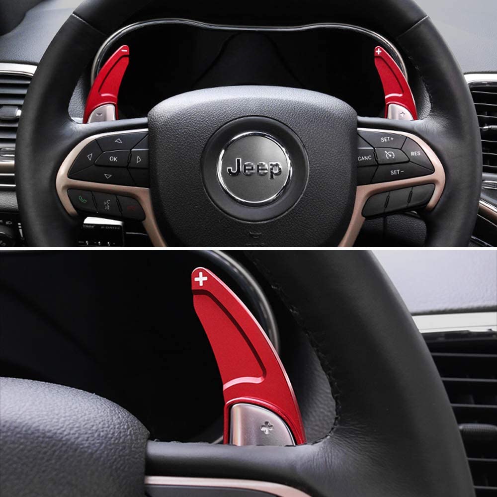 2Pcs Steering Wheel Shift Paddles Metal Shift Paddle Blade Steering Paddle Shifter Extension Interior Cover Trim Decoration Accessory for Jeep Grand Cherokee 2014 2015 2016 2017 2018 2019 2020 - Delicate Leather