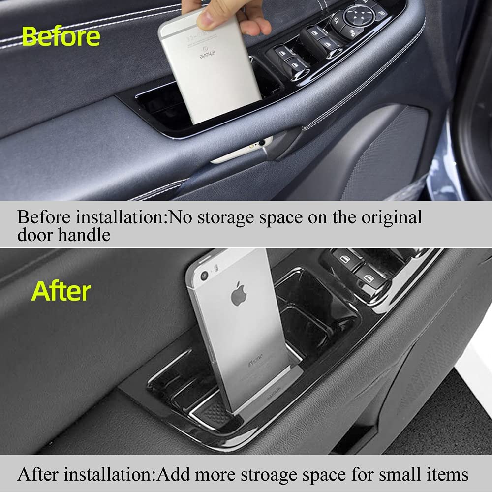 Front Row Door Side Storage Box Compatible with Ford Edge 2015 2016 2017 2018 2019 2020 Armrest Phone Container Door Organizer Handle Pocket ABS Tray Insert Glove Pallet - Delicate Leather