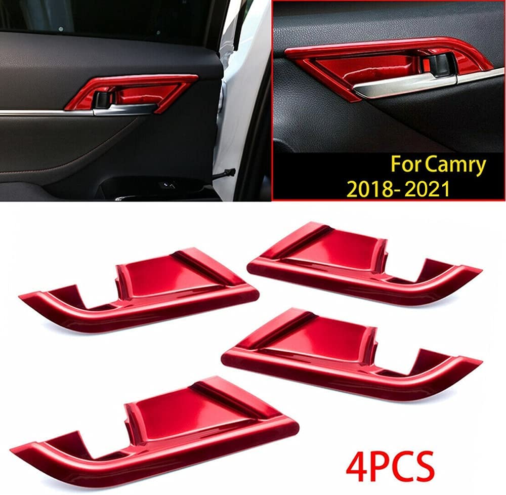 4PCS Inner Door Handle Decoration Cover ABS Red Interior Door Bowl Frame Trim Sticker Compatible with Toyota Camry 2018 2019 2020 2021 2022 2023 - Delicate Leather