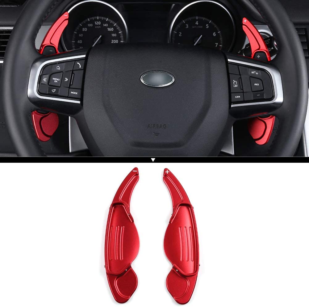 2 PCS Red Aluminum Paddle Shifter Car Steering Wheel Paddle Shifter Extension Cover Compatible with Jaguar F-Pace E-Pace XE XF XJ/for Land Rover Evoque, Discovery Range Rover Sport Accessories Trim - Delicate Leather