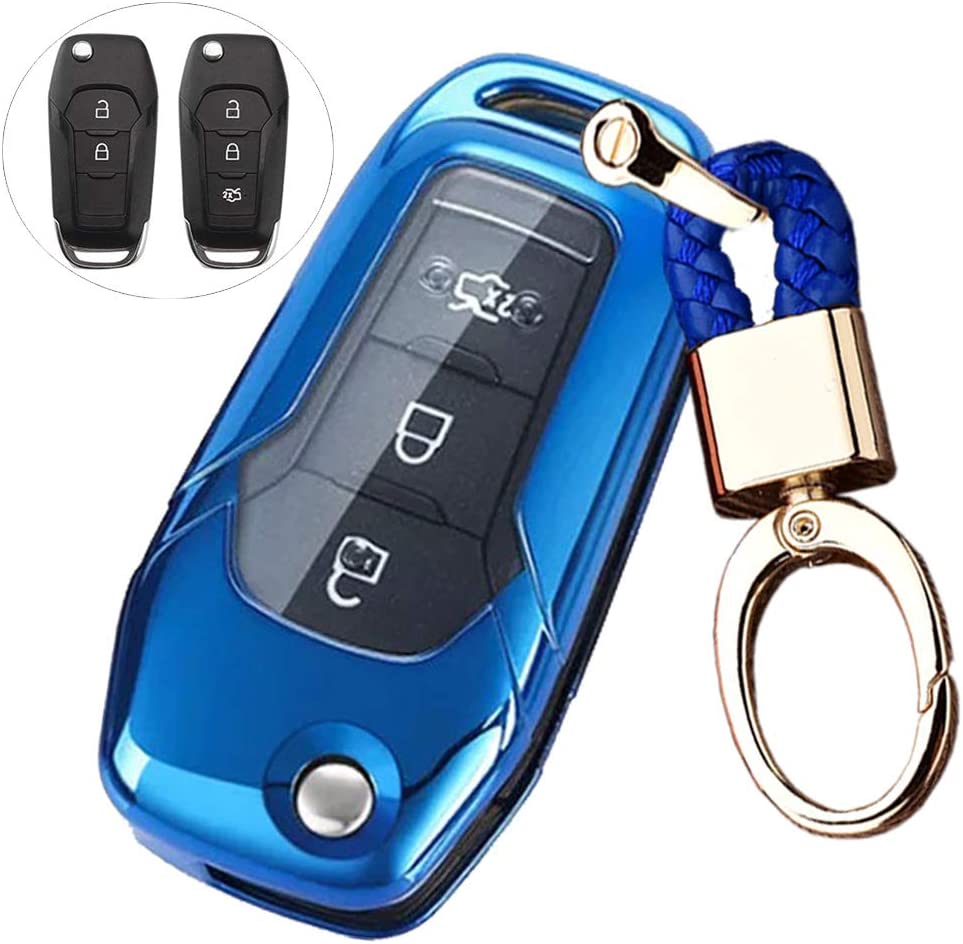 TM 2 3 Buttons Soft TPU flip Remote Key Fob case Cover for 2015 2016 2017 2018 2019 Ford F150 F250,Focus 3 Escort Kuga Everest Fiesta Mustang Edge MKV Fusion 2016 Ranger - Delicate Leather