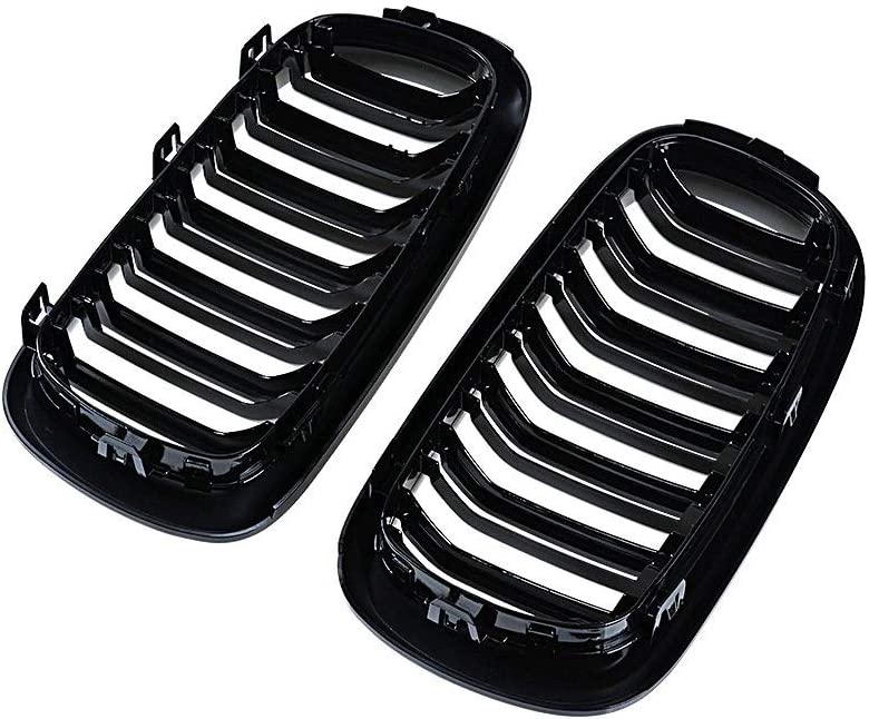 F15 Grill for BMW X5 F15 X6 F16 X5M X6M 2014-2019 (ABS Gloss Black Kidney Grill, Double Slats, 2-pc Set) - Delicate Leather