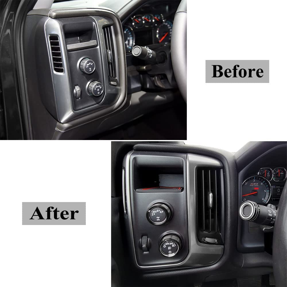 AC Radio Knob Cover Compatible with Chevrolet Chevy Silverado & GMC Sierra 2014-2018 Dash Menu Auto Climate Control Volume Turn Signal 4WD Light Switch Knob Button Cover Trim Ring - Delicate Leather