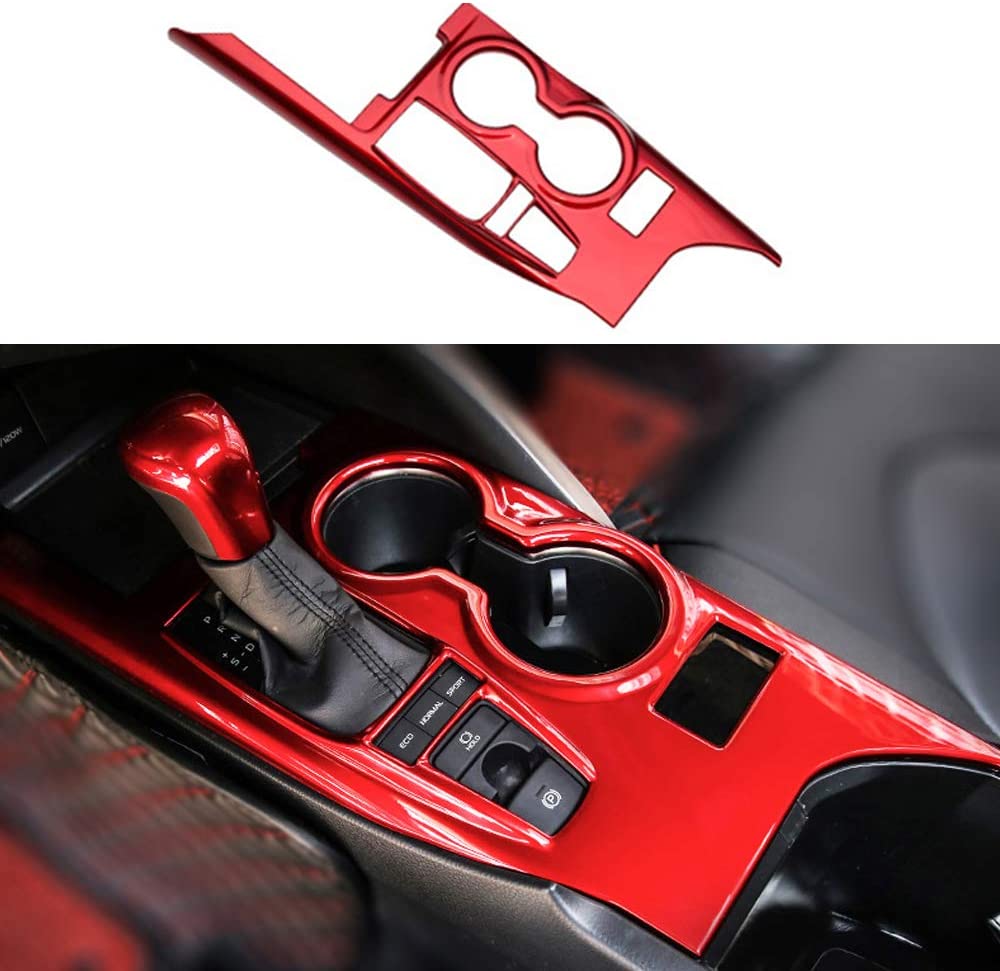 1Pcs Red ABS Gear Shift Knob Console Panel Trims Cover Cup Holder Decor Sticker Compatible with Toyota Camry XLE/XSE 2018 2019 2020 2021 2022 2023 - Delicate Leather