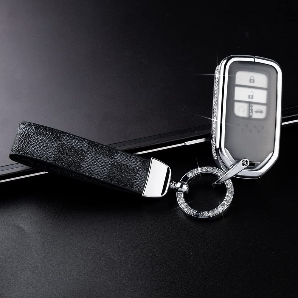 Bling Key Fob Cover Compatible with Honda Accord Civic CRV Pilot HRV Ridgeline HRV Fit Passport Accessories Car Key Case Smart Remote Keys Protection with Keychain 1PC - Delicate Leather