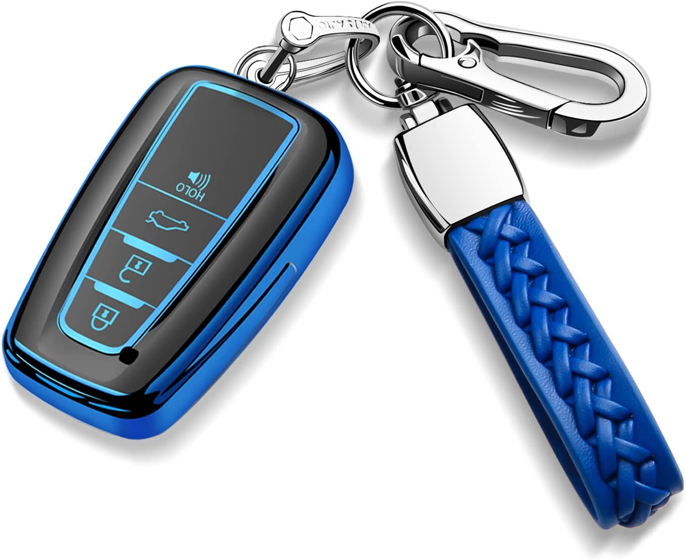 Toyota Key Fob Cover with Keychain Fit For 2018-2022 Camry RAV4 Highlander Avalon C-HR Prius Corolla GT86 - Delicate Leather
