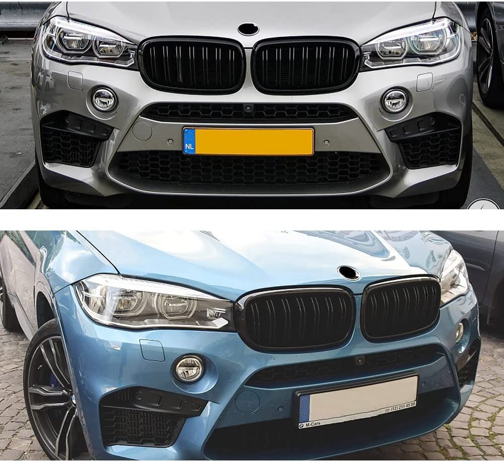 F15 Grill for BMW X5 F15 X6 F16 X5M X6M 2014-2019 (ABS Gloss Black Kidney Grill, Double Slats, 2-pc Set) - Delicate Leather