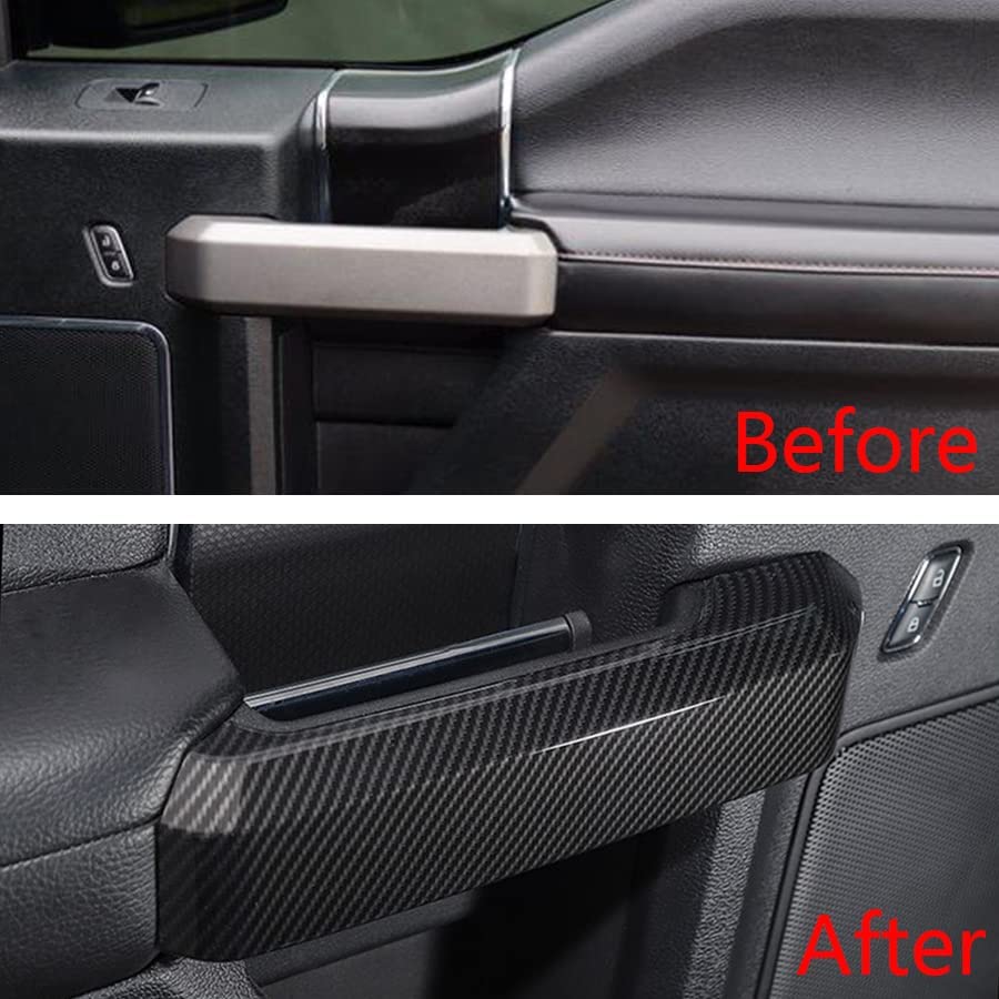 F-150 ABS Carbon Fiber Inner Door Handles Cover Trim for Ford F150 2015 2016 2017 2018 2019 2020 (4pcs) - Delicate Leather