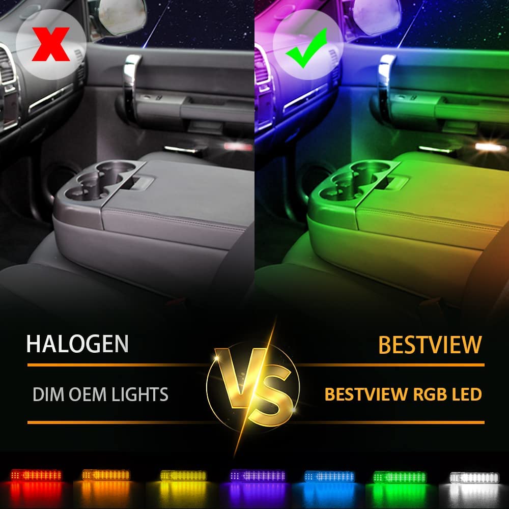 RGB LED Interior Door Panel Courtesy Light Multi-Color Door Lights Assembly Multi-Color for Chevy GMC C/K Silverado/Sierra 1500 2500 3500 Suburban Tahoe Avalanche Yukon Cadillac Escalade - Delicate Leather