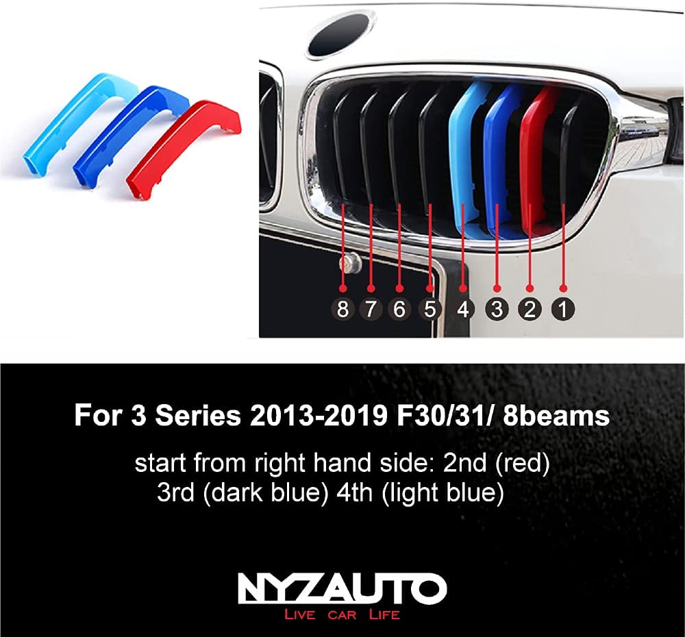 M-Colored Stripe Grille Insert Trims Compatible with BMW 2013-2018 F30 F31 3 Series 316i 318i 320i 328i 330i 335i 340i Kidney Grilles (8 Beams, Not Fit 11 Beams) - Delicate Leather