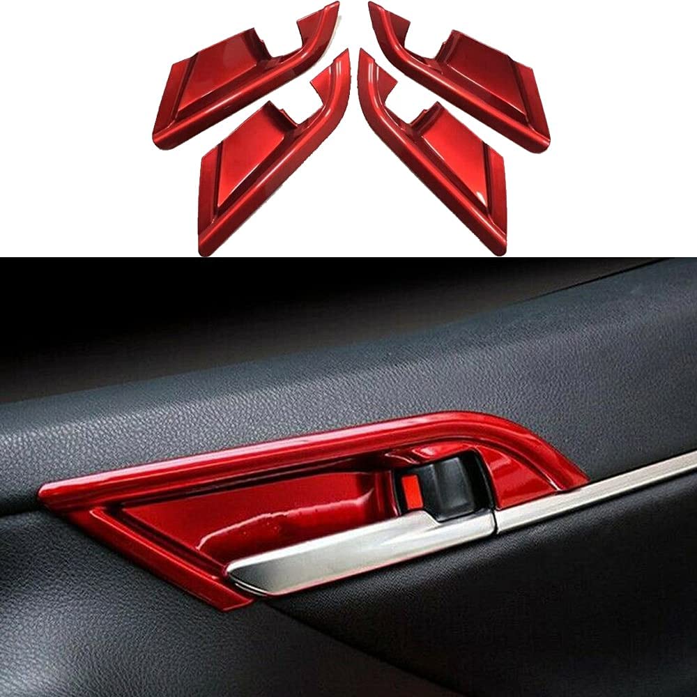 4PCS Inner Door Handle Decoration Cover ABS Red Interior Door Bowl Frame Trim Sticker Compatible with Toyota Camry 2018 2019 2020 2021 2022 2023 - Delicate Leather