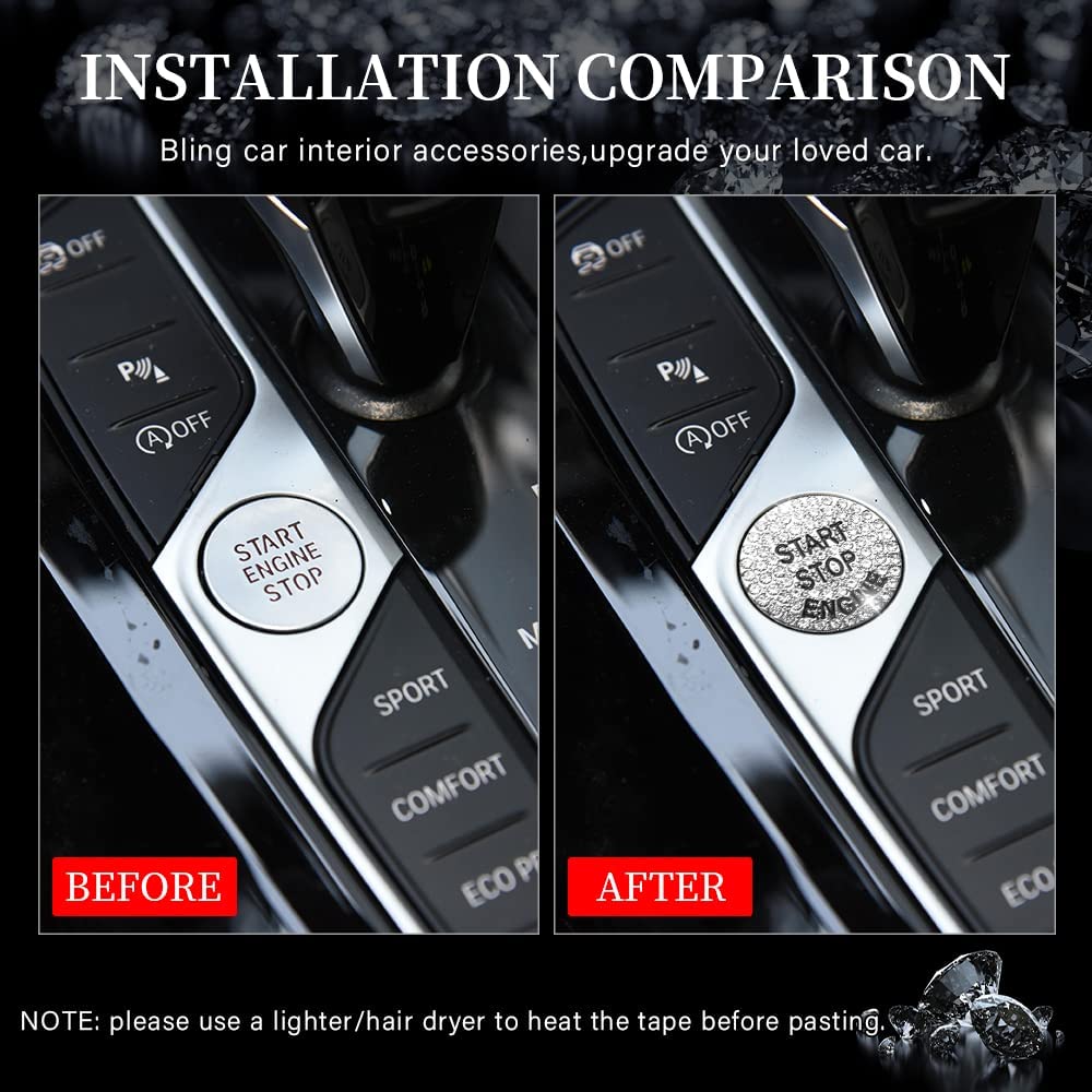 Accessories Bling 2022 2021 2020 3 Series X3 X4 X5 X6 X7 Z4 4 Series Ignition Button Cover Sticker Glitter Car Interior Decoration Trims Metal Decal - Delicate Leather  