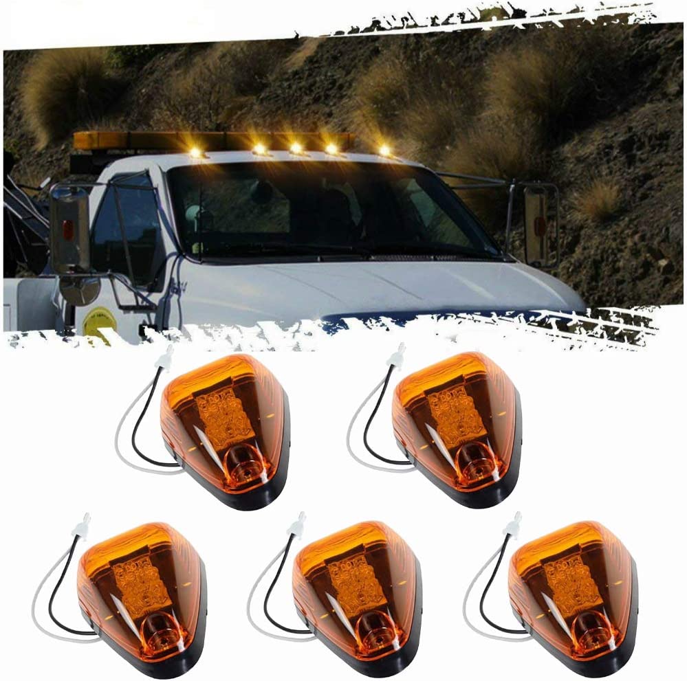 5Pcs Cab Marker Light Smoke Cover Red LED, Cab Roof Running Light, Top Marker Light Compatible with 1999-2016 Ford F150 F250 F350 F450 F550 F650 F750 E150 E250 E350 E450 Super Duty Pickup Trucks - Delicate Leather  