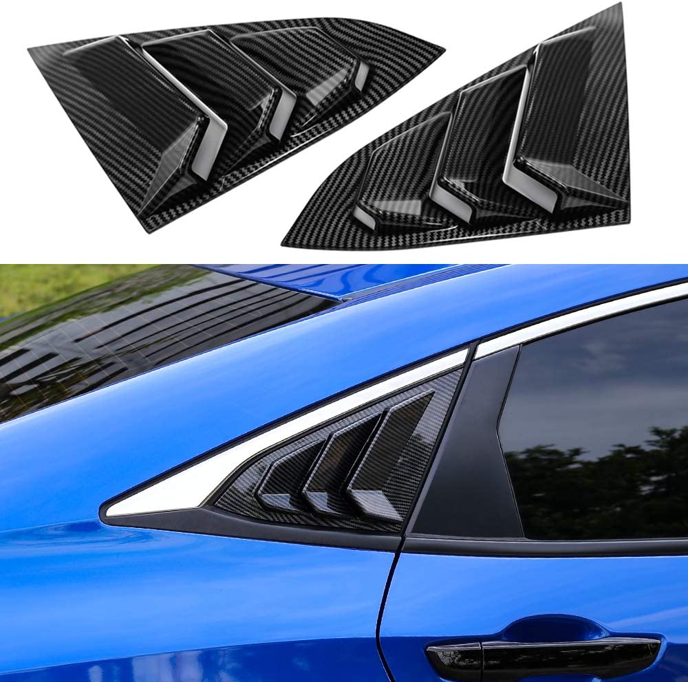 10th Gen Civic Rear Side Window Louvers Racing Style Triangular Window Glass Blinds Compatible with Honda Civic Sedan 2021 2020 2019 2018 2017 2016 - Delicate Leather