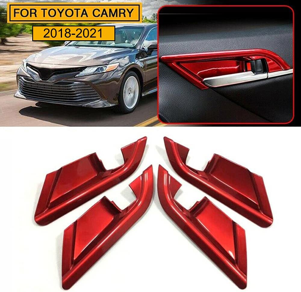 4PCS Inner Door Handle Decoration Cover ABS Red Interior Door Bowl Frame Trim Sticker Compatible with Toyota Camry 2018 2019 2020 2021 2022 2023 - Delicate Leather