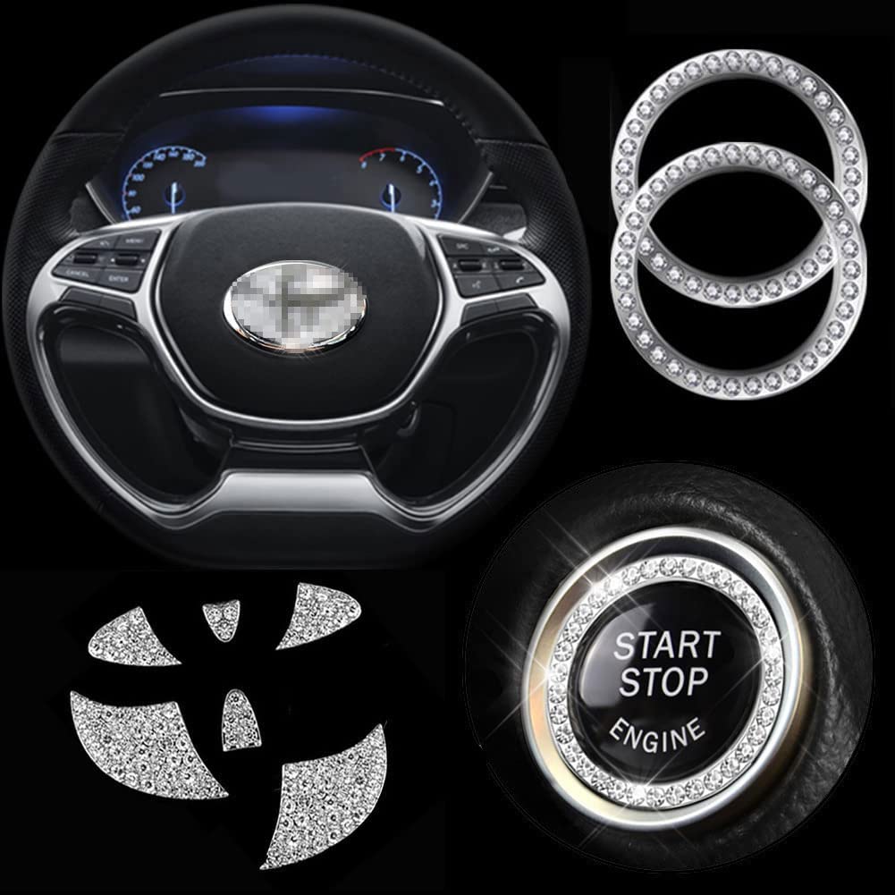 3Pcs Bling Car Steering Wheel Diamond Decal Cover Sticker Accessories Compatible with Toyota Camry, Corolla, Rav4, Tundra RAV 4, Highlander - Delicate Leather