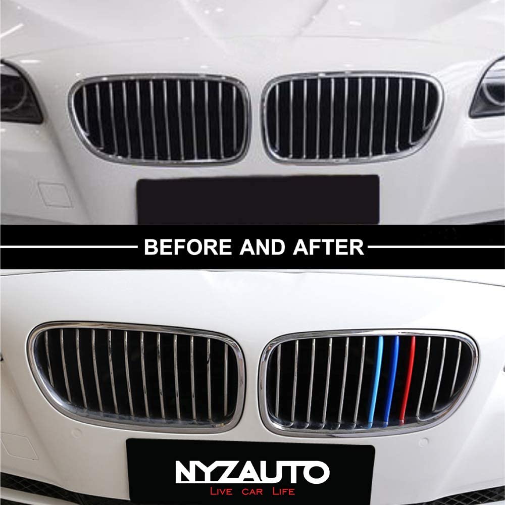 M-Colored Stripe Grille Insert Trims Compatible with BMW 2011-2013 F10 5 Series 528i 535i 550i Kidney Grills (12 Beams,Not Fit 10-Beam) - Delicate Leather
