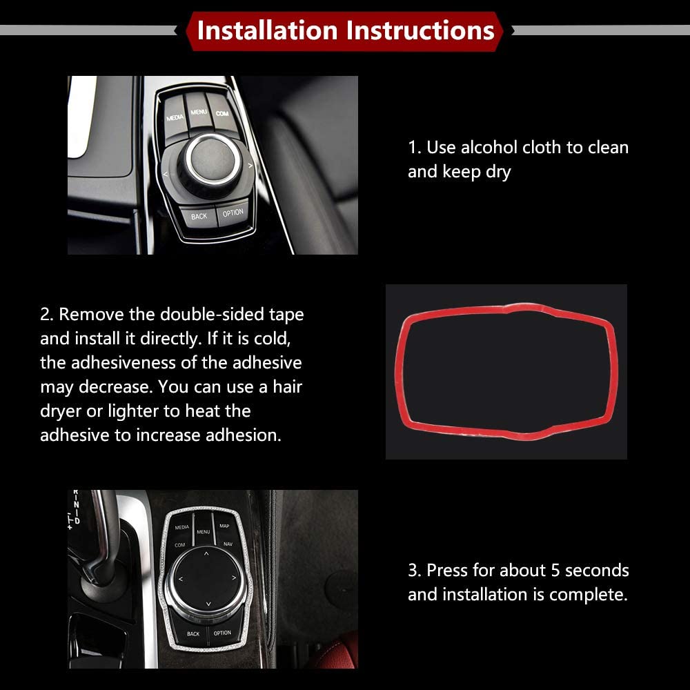 BMW Bling Car Interior Accessories Multimedia Button Frame Cover Metal Auto Decoration Trims Crystal Decal Stickers Compatible for BMW 525i 528i 530i 540i 6GT 7 Series X3 X4 M5 - Delicate Leather