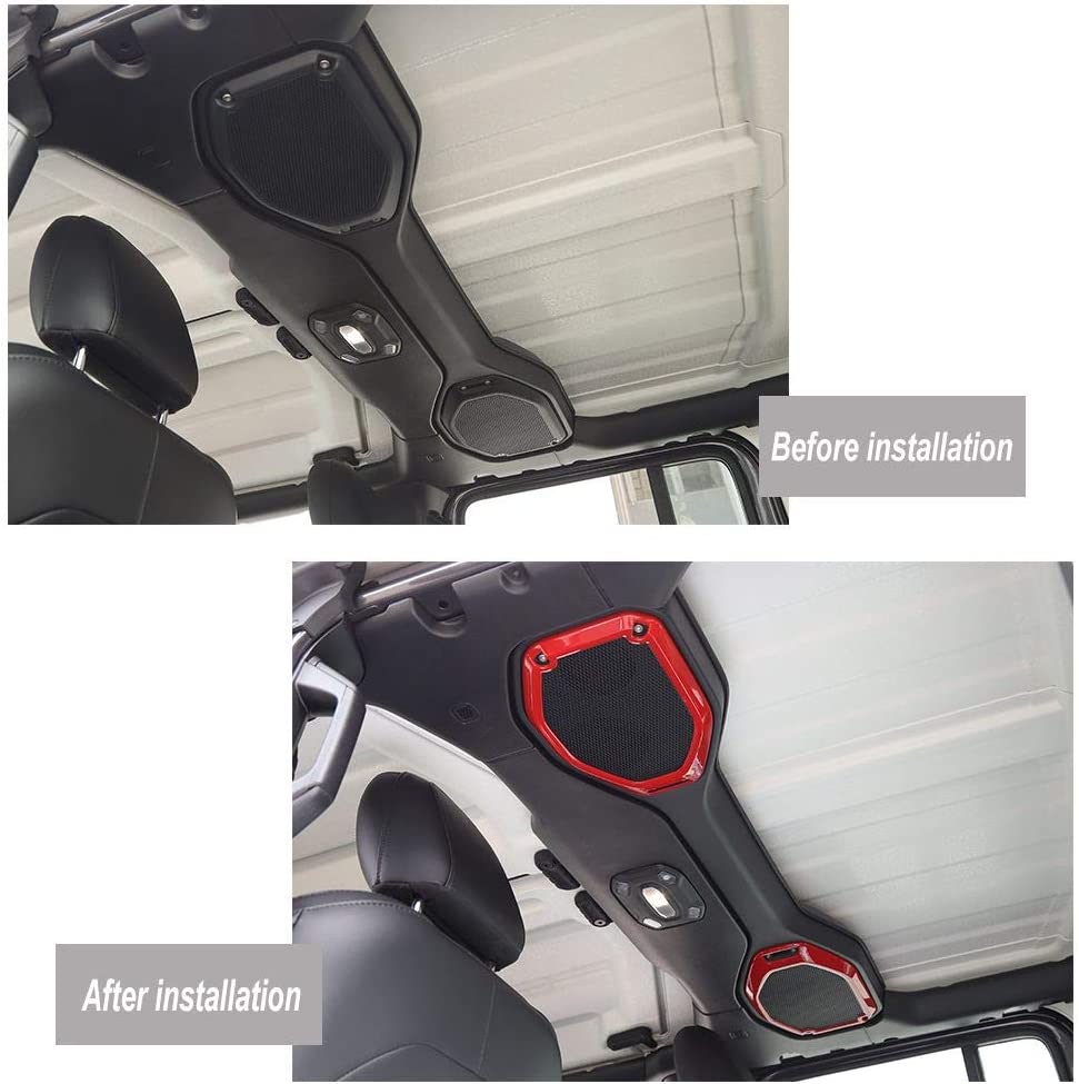 Car Top Roof Speaker Frame Trim Cover for 2018-2021 Jeep Wrangler JL JLU Gladiator JT (Red) - Delicate Leather