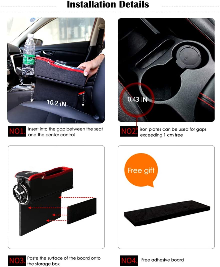 Universal Car Seat Gap Filler, Custom For Cars, Premium PU Leather Side Pocket Organizer, Seat Crevice Storage Box with Cup Holder for Smartphone Coin Wallet Key, Car Interior Accessories 2PCS - Delicate Leather