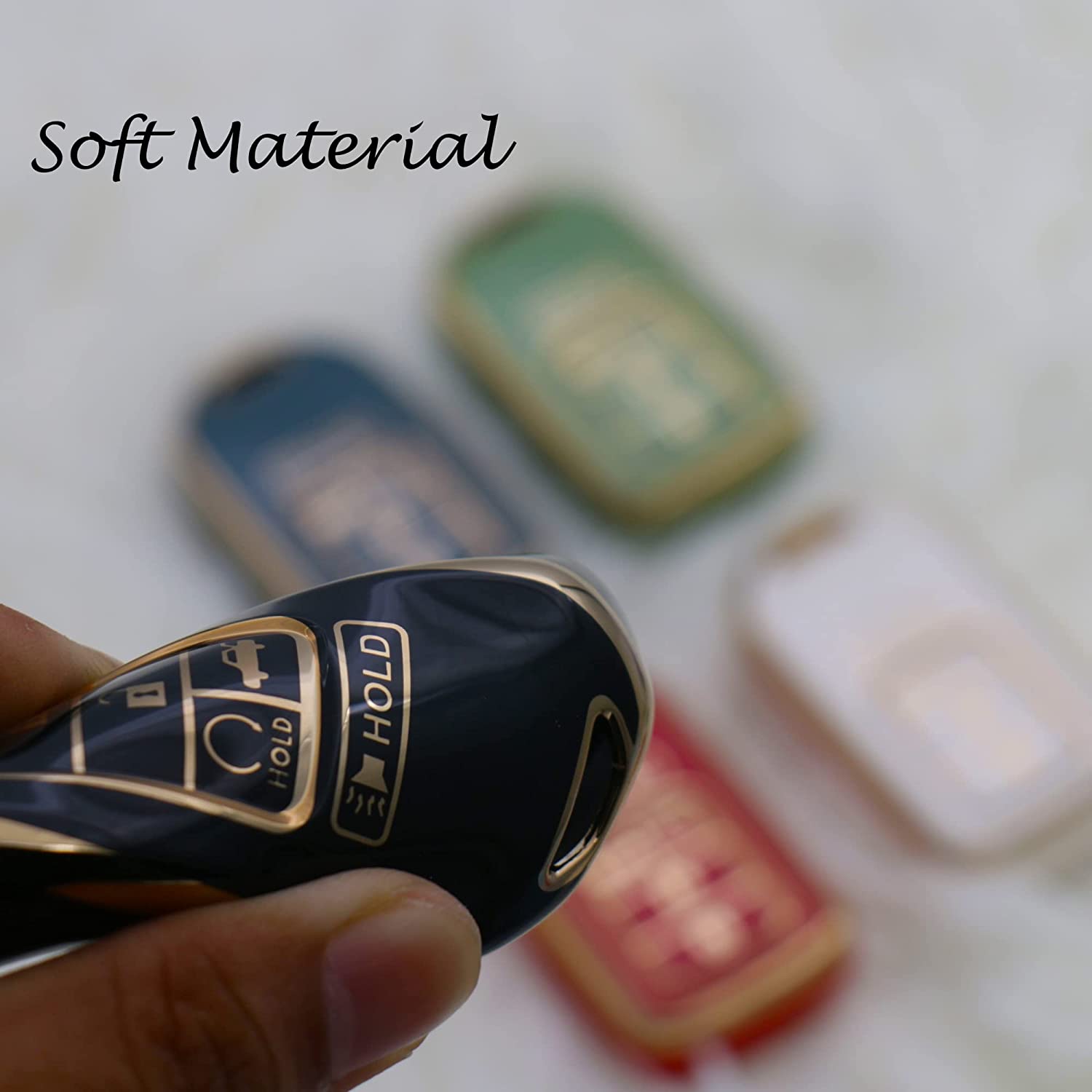 Honda Key Fob Cover Soft 4 5 Buttons TPU Protection Key Case Shell with Fashion Gold Bling Keychain Compatible with Civic Accord Pilot CRV HRV CRZ Fit Odyssey Ridgeline JED Crosstour - Delicate Leather