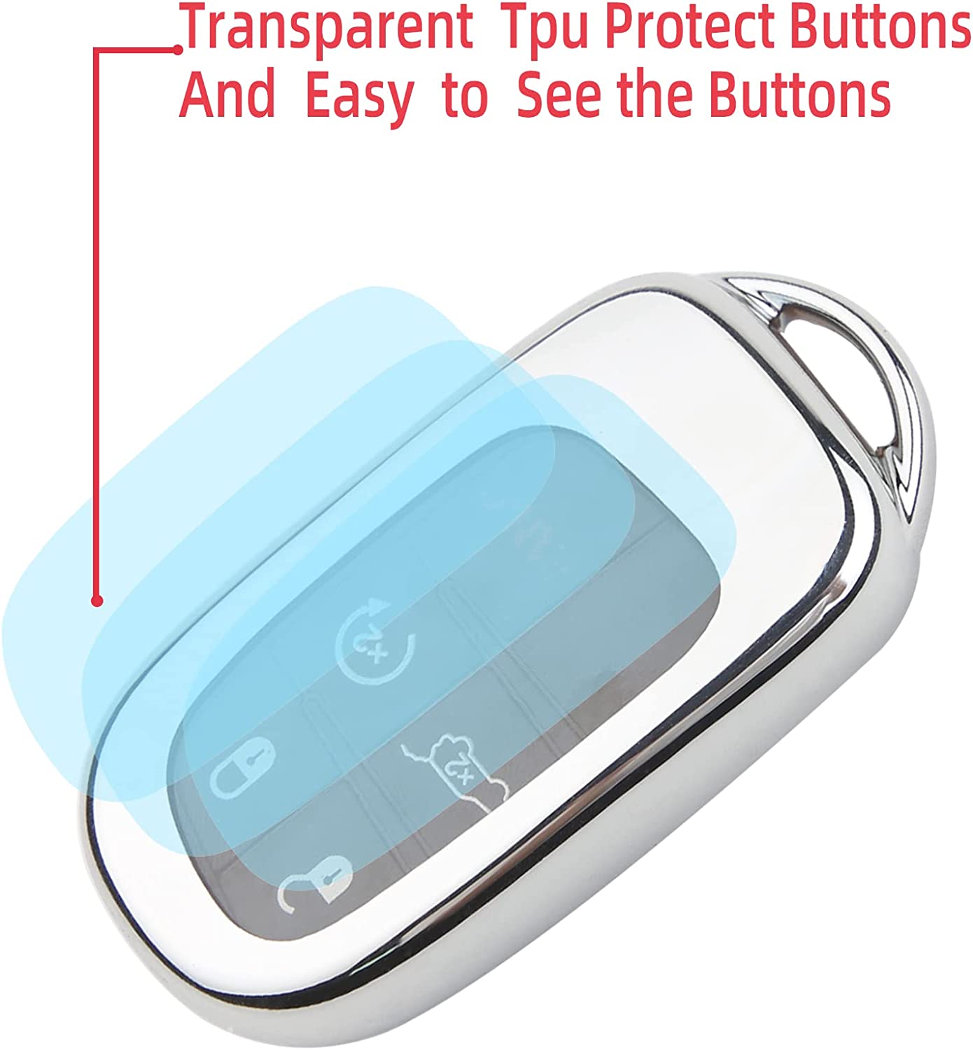 Jeep Key Fob Cover with Keychain Soft TPU Protection Key Case for Grand Cherokee Renegade Chrysler 200 300 Dodge Smart Key (Silver) - Delicate Leather