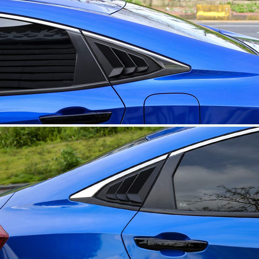 10th Gen Civic Rear Side Window Louvers Racing Style Triangular Window Glass Blinds Compatible with Honda Civic Sedan 2021 2020 2019 2018 2017 2016 - Delicate Leather