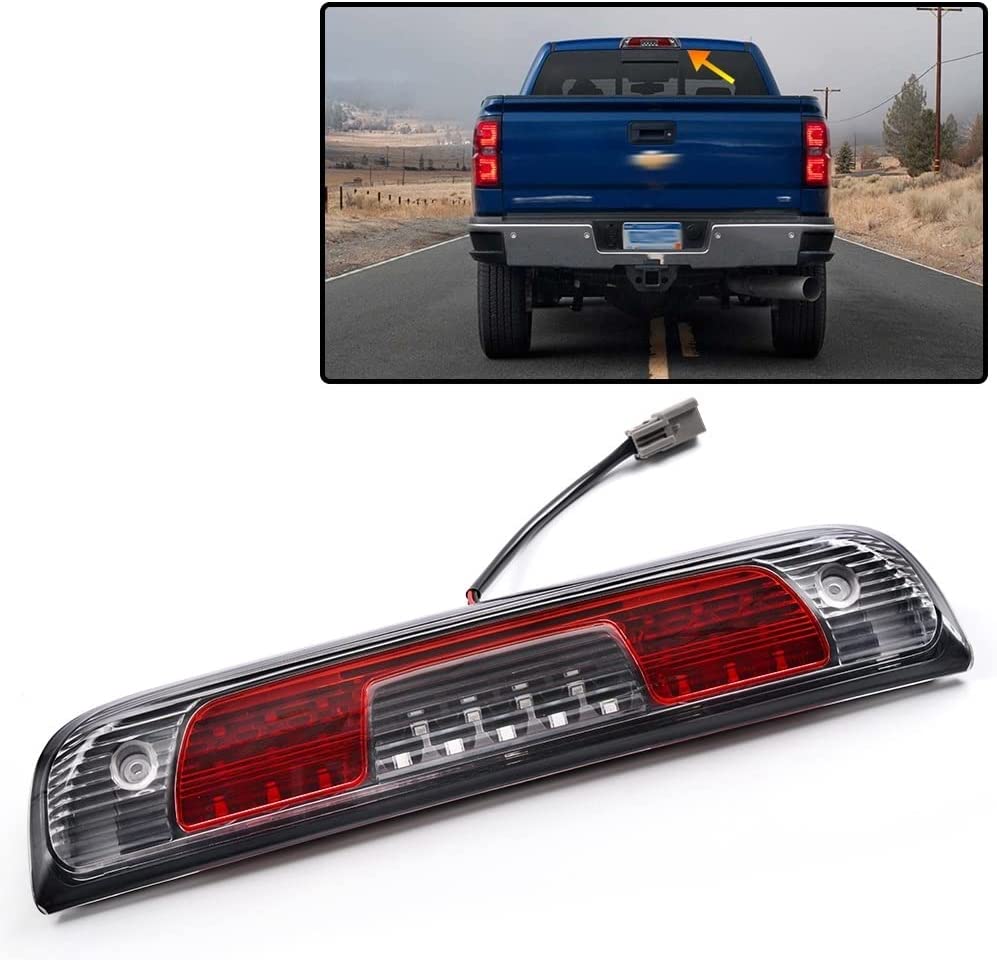 LED 3rd Brake Light, Compatible with 14-18 Chevy Silverado 1500 2500HD 3500 3500HD/14-18 GMC Sierra 1500 2500HD Third Brake Stop Lamp Light Clear&Red Lens Black Housing - Delicate Leather