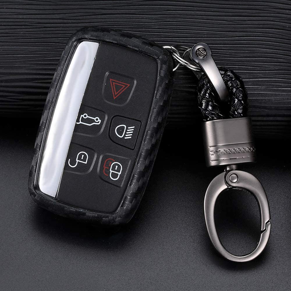 5 Buttons TPU Smart Remote Key Fob Case Cover Compatible with Land Rover Defender Discovery Sport LR2 LR3 LR4 Range Rover Sport EVOQUE and Jaguar XF XJ XJL XE F-PACE - Delicate Leather