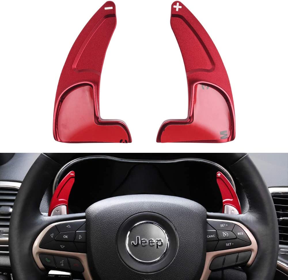 2Pcs Steering Wheel Shift Paddles Metal Shift Paddle Blade Steering Paddle Shifter Extension Interior Cover Trim Decoration Accessory for Jeep Grand Cherokee 2014 2015 2016 2017 2018 2019 2020 - Delicate Leather