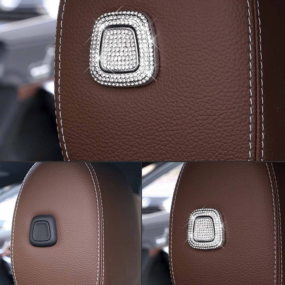 Pursuestar 4Pcs/Set Bling Bling Crystal Seat Headrest Button Cover Car Interior Trim Sticker Decals for Mercedes Benz A B Class GLB GLA CLA 2019 2020 2021 2022 - Delicate Leather