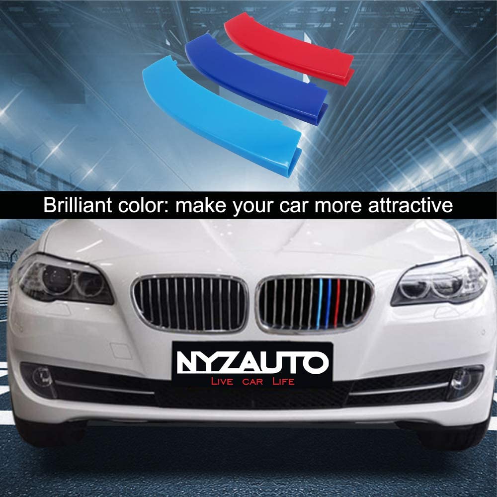 M-Colored Stripe Grille Insert Trims Compatible with BMW 2011-2013 F10 5 Series 528i 535i 550i Kidney Grills (12 Beams,Not Fit 10-Beam) - Delicate Leather